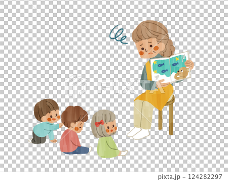 絵本の読み聞かせ中に集中力が散漫になる子どもたち-ガッシュ 124282297