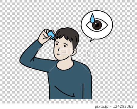 Eye drops - Illustration of a young man putting in eye drops 124282362