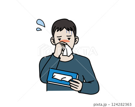 鼻水が止まらず困る若い男性のイラスト 124282363