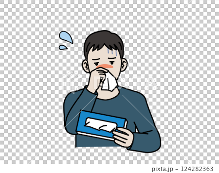 鼻水が止まらず困る若い男性のイラスト 124282363