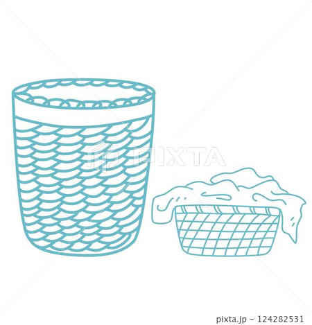 clothes in a laundry wooden basket 124282531