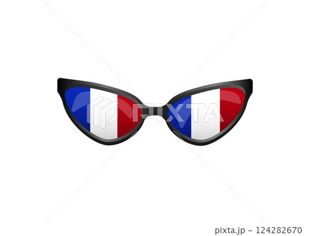 Fashionable black sunglasses with french flag inspired design on the lenses 124282670