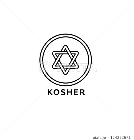 Kosher food certification icon with Star of David inside a circular badge 124282671
