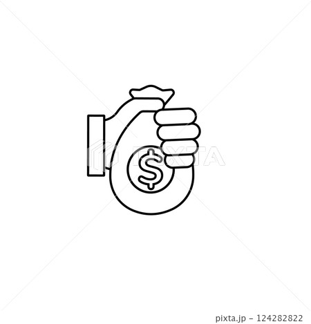 Hand holding money bag with dollar symbol shows financial success and wealth concept Hand holding money bag with dollar symbol shows financial success and wealth concept 124282822