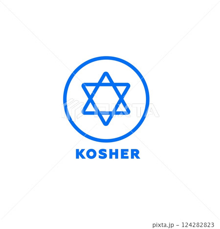 Star of david emblem representing kosher food certification in blue circle symbol 124282823