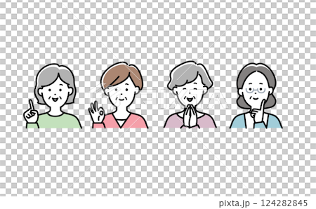 Illustration set of a smiling senior woman 124282845