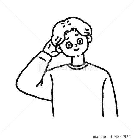 照れる男性　線画 124282924
