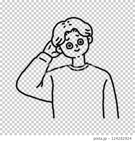 照れる男性　線画 124282924