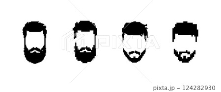 Pixel art faces with beards in various styles and lengths displayed in simple black and white 124282930