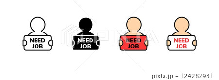 Diverse human icons expressing job search urgency with handheld need job signs 124282931
