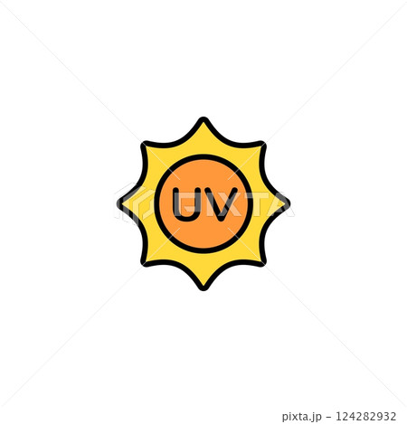 Bright sun with uv symbol representing ultraviolet light and its effects on skin health 124282932