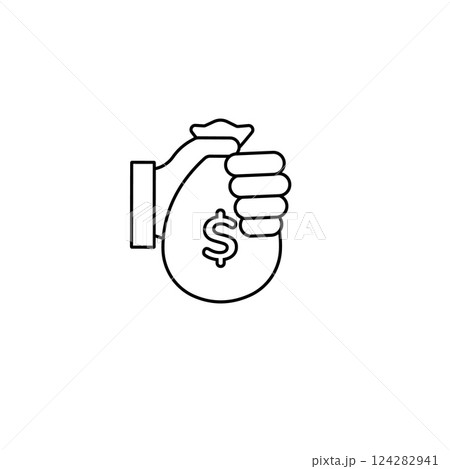 Hand holding money bag icon emphasizing financial concepts and economic transactions 124282941