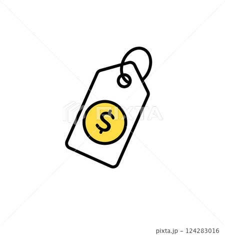 Price tag icon with yellow circle and simple dollar sign design for commerce and sales 124283016