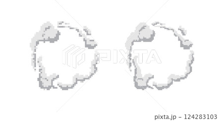 Two cloudy circular shapes with soft edges and light gray color details in digital art style 124283103