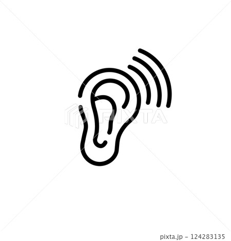 Icon of an ear with sound waves indicating listening and audio communication Icon of an ear with sound waves indicating listening and audio communication 124283135