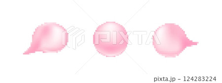 Three pink speech bubbles of various shapes conveying communication elements 124283224