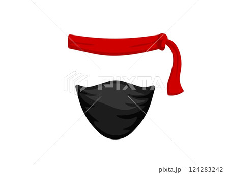 Red ninja headband and black mask floating in minimalist icon design Red ninja headband and black mask floating in minimalist icon design 124283242