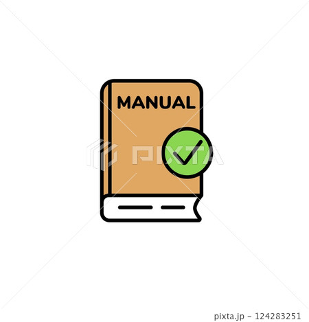 Instruction manual icon with a check mark symbol for approval 124283251