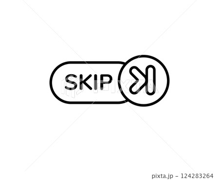 Minimalist skip button icon with play symbol in simple black and white design 124283264