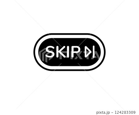 Playful skip button with bold text and simple design for interactive media controls 124283309