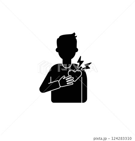Heart attack icon illustrating health emergency with person clutching chest and pain symbols 124283310
