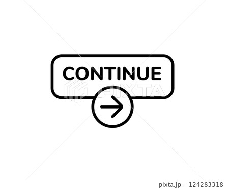 Simple continue button design with bold text and forward arrow icon ui element 124283318