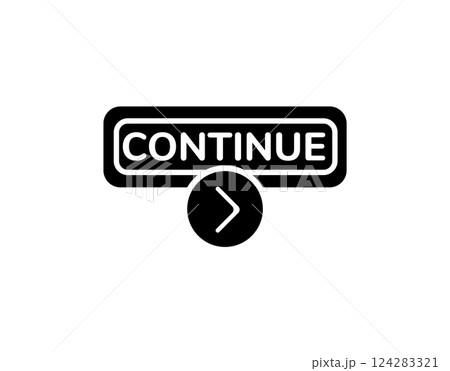 Continue button icon with an arrow symbol in solid black 124283321