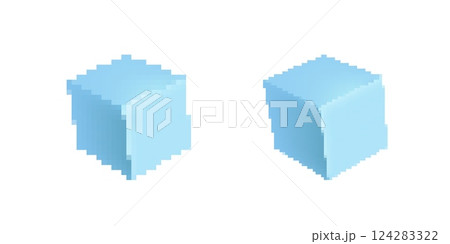 Optical illusion of identical blocks creates perception of different sizes shapes and depths 124283322