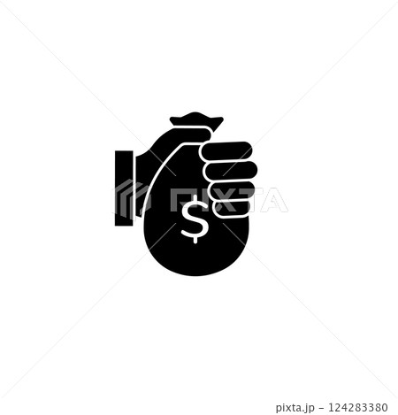 Hand holding sack with dollar sign indicates finance and wealth concept in business image 124283380
