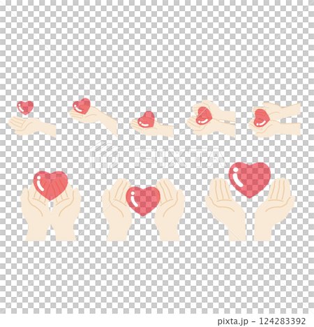 Set of hands holding hearts Set of hands holding hearts 124283392