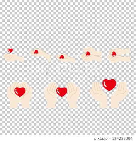 小さな赤いハートを手で持つイラストのセット 124283394
