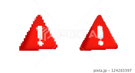 Red warning signs with exclamation marks displaying caution symbols 124283397