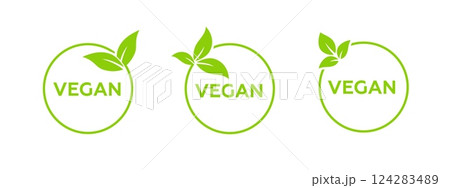 Green leaf icon with outline for vegan and eco-friendly products. 124283489