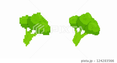 Pixel art broccoli side by side in bright green color with simple design 124283566