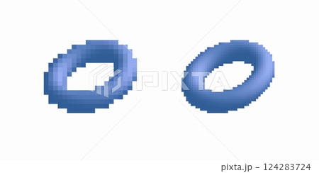 Pixelated and smooth blue torus shapes displayed in basic geometric contrast and comparison 124283724