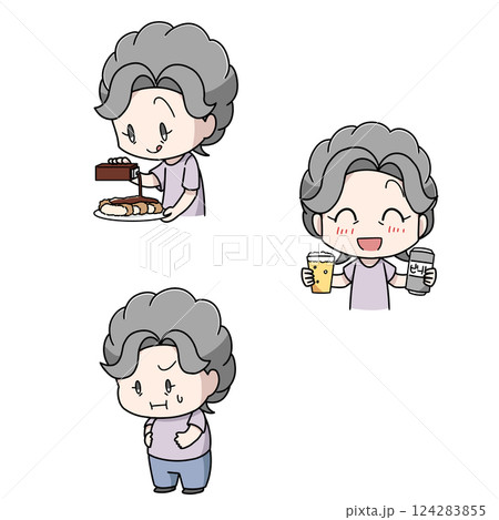 高血圧の原因のイラスト3パターン高齢女性 高血圧の原因のイラスト3パターン高齢女性 124283855
