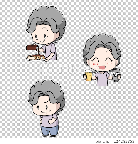 高血圧の原因のイラスト3パターン高齢女性 高血圧の原因のイラスト3パターン高齢女性 124283855