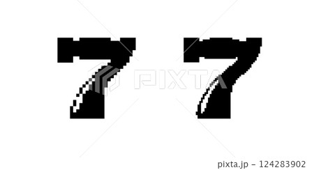 Bold number seven with elegant curved design lines in black and white, digital display style 124283902