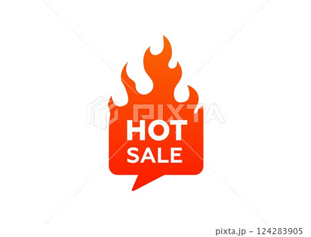 Hot sale icon with stylized orange flame in modern speech bubble on white background 124283905