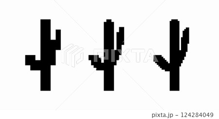 Abstract digital art three pixelated cactus plants in different shapes and heights Abstract digital art three pixelated cactus plants in different shapes and heights 124284049