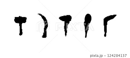 Set of five black silhouettes of different abstract shapes flanked horizontally in a row 124284137