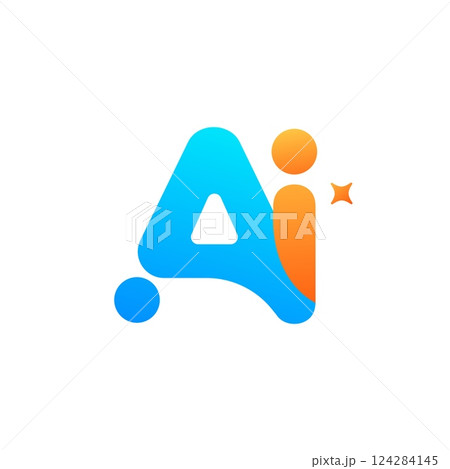 Modern AI icon with gradient colors, star motif, and rounded design. 124284145