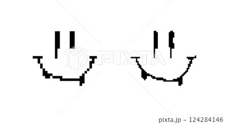 Pixelated smiley faces with different expressions in simple black and white design art 124284146