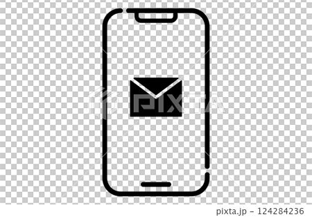 メールのアイコンが表示されたスマホのイラスト メールのアイコンが表示されたスマホのイラスト 124284236