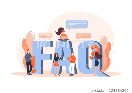 Frequently asked questions page template. Vector web banner. Customer service. Flat isometric vector illustration. Customer support. Abstract background. Frequently asked questions page template. Vector web banner. Customer service. Flat isometric vector illustration. Customer support. Abstract background. 124284263