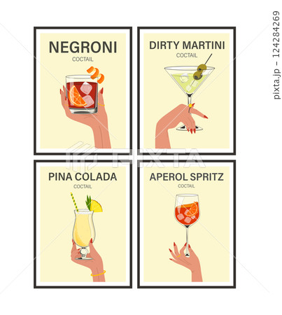 Female hands holding classic cocktails minimalist posters 124284269