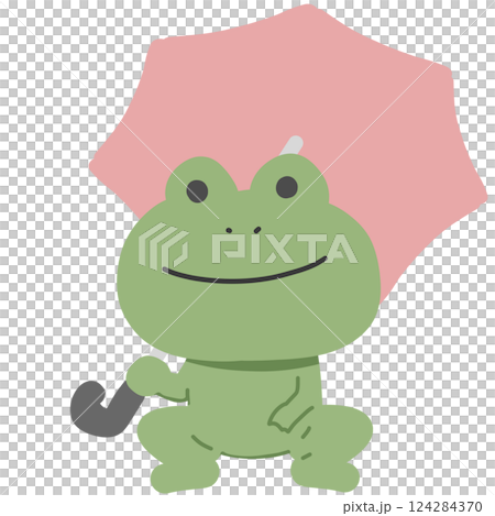 撐著粉紅色雨傘的青蛙 124284370