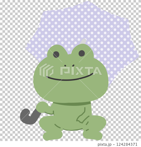 Frog with a purple polka dot umbrella 124284371