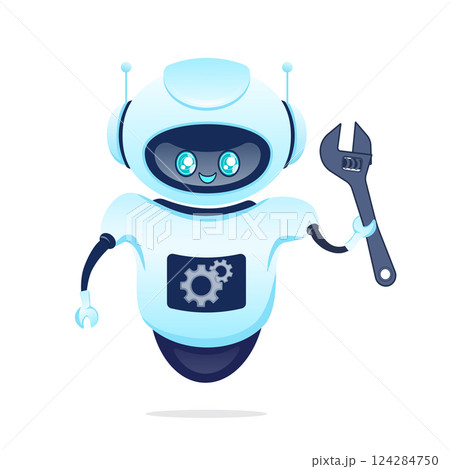 Settings bot in cartoon style. Marketing social media concept. Global social network 124284750