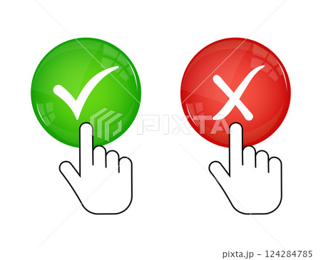 Green and red round with yes and no vector sign on a white background. Vector stock illustration. 124284785